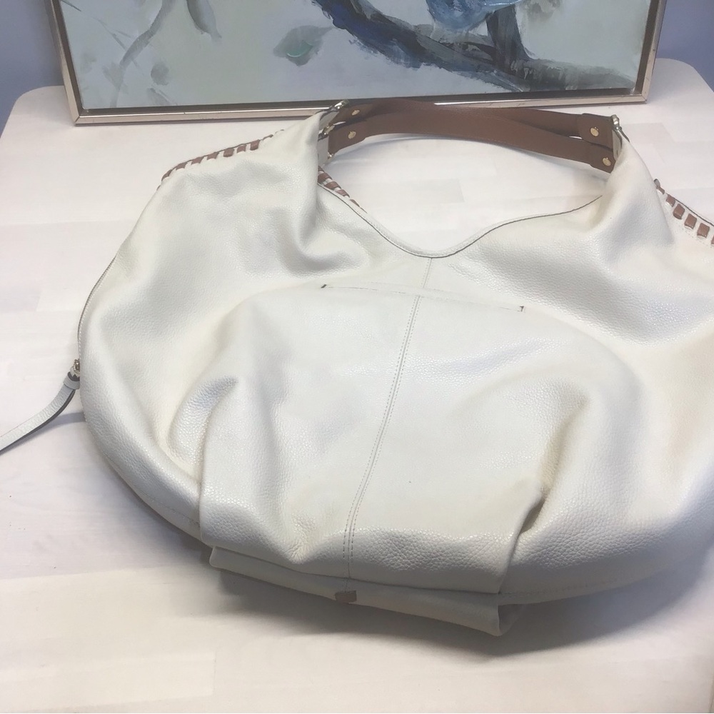 Lodis Leather Lacey Tote Large Hobo Bag, Sand & Chestnut - Picture 10 of 11